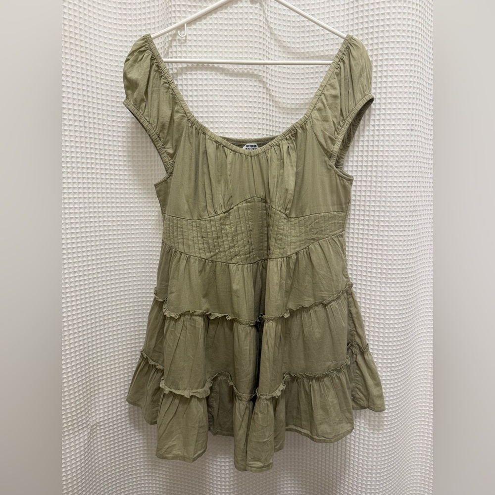 Cotton On Olive Green Tiered Mini Dress